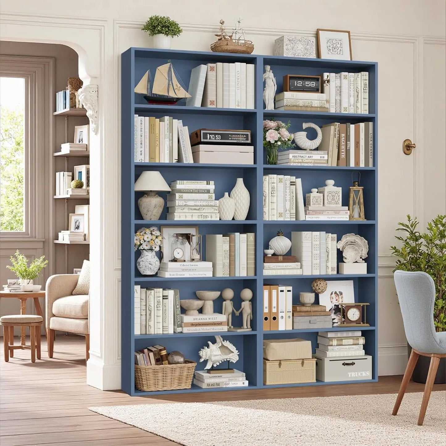 6-Tier Freestanding Open Bookcase Set | 2-Pack Tall Display Storage Shelves