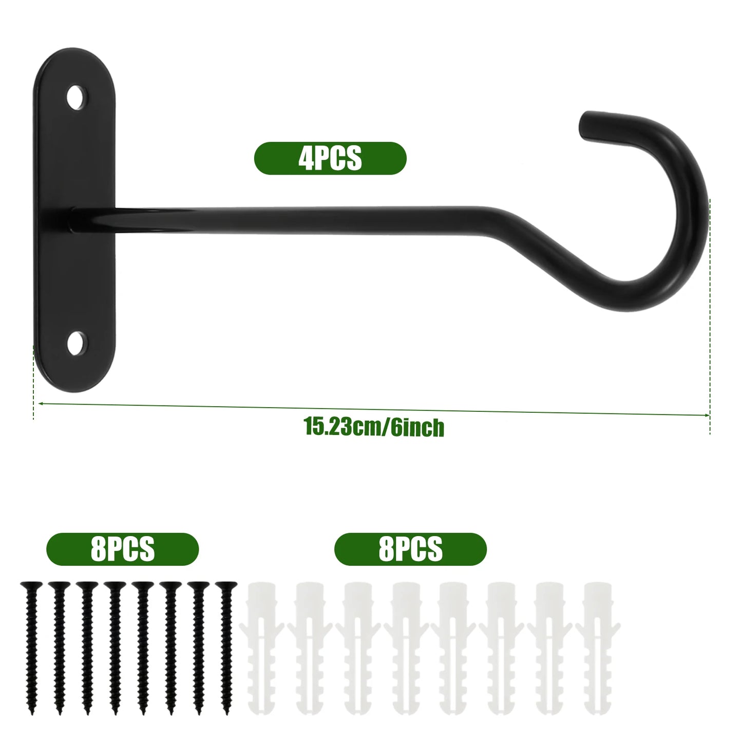 4Pcs Metal Plant Hooks Wall-Mounted  For Hanging Baskets, Bird Feeders and Lanterns