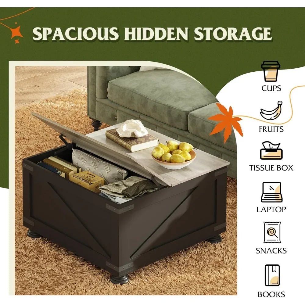 31.5" Square Lift‑Top Coffee Table – Modern Storage Table with Hidden Compartment