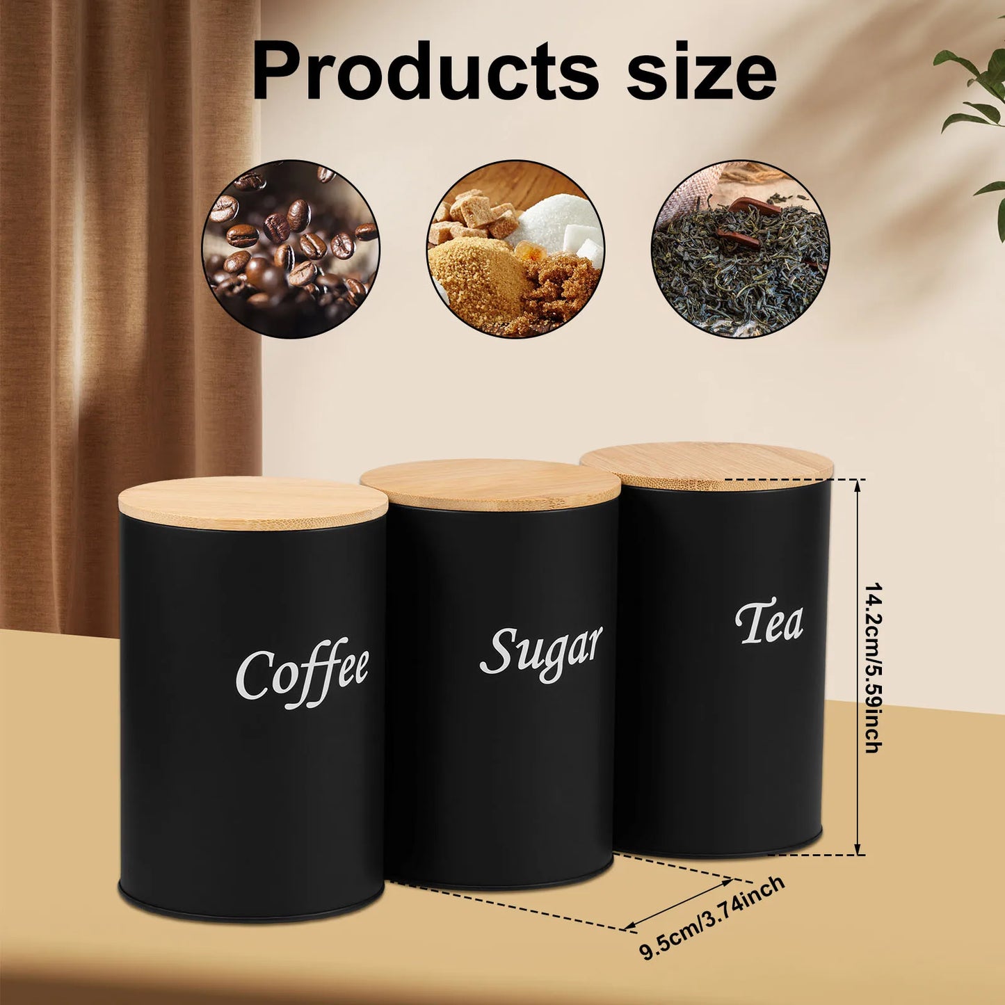 3Pcs Kitchen Coffee Sugar Tea Canister Set - Vintage Metal Food Storage Box