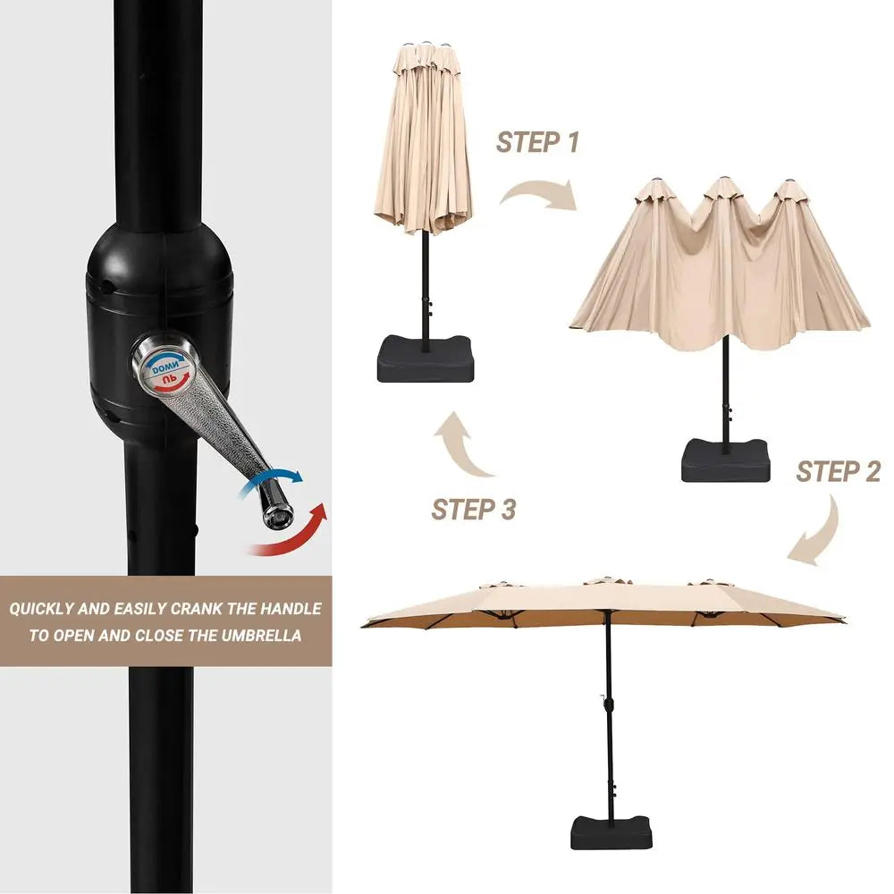 15×9 FT Double‑Sided Patio Umbrella with Base – Extra‑Large Rectangular Outdoor Umbrella with Crank for Lawn & Garden
