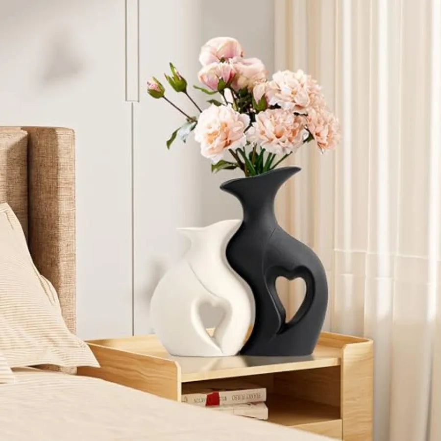 Set of 2 Heart Shaped Ceramic Vases
