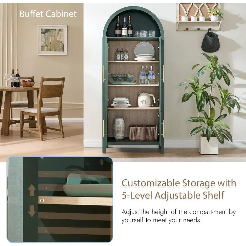71" Arched Display Cabinet with Glass Doors | 5-Tier Modern Bookcase