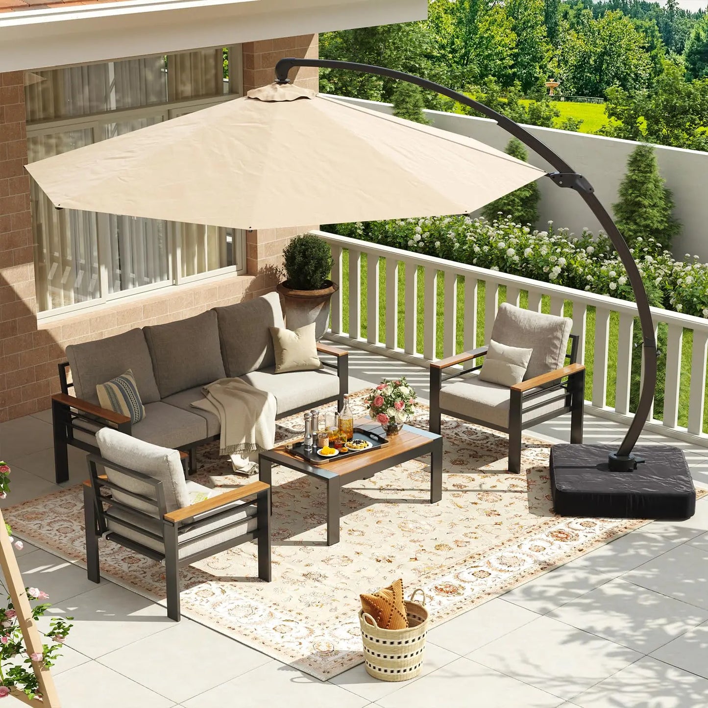 7‑Seat Aluminum Patio Furniture Set – Oversized Outdoor Sectional with Washable Thick Cushions & Coffee Table