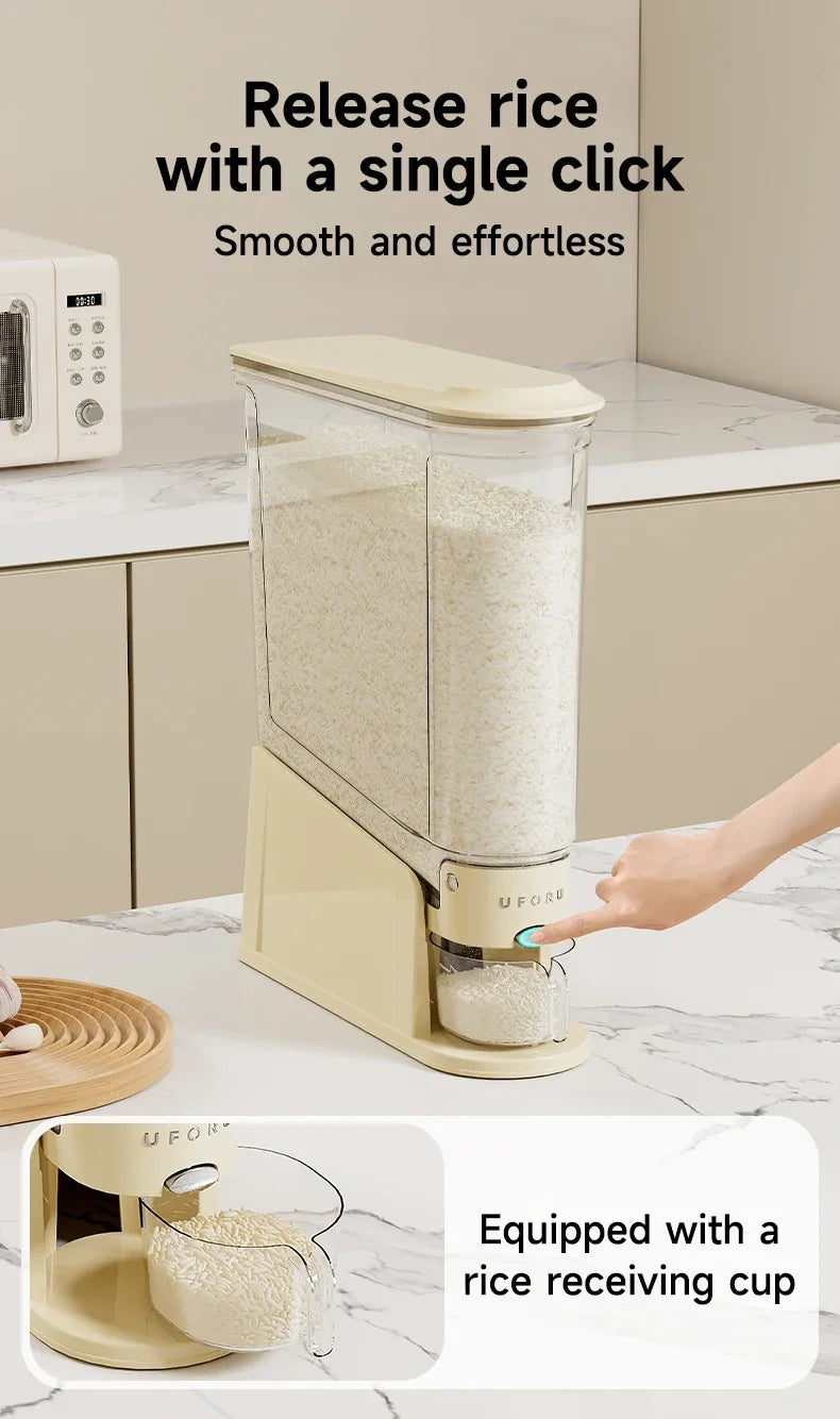 11/22lb. Sealed Rice & Cereal Dispenser – Moisture‑Proof, Insect‑Proof Storage Bucket with Measuring Cup