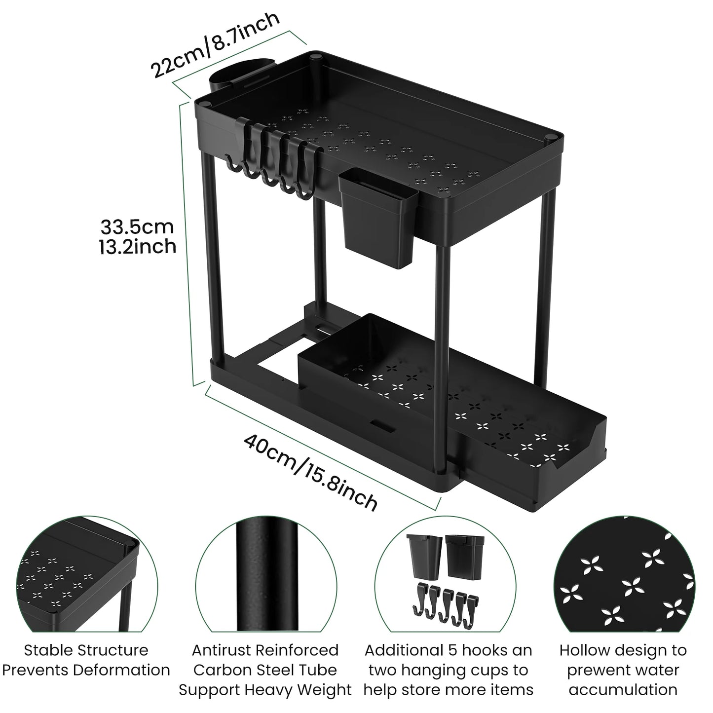 Double Under-Sink Storage Rack, Kitchen Cabinet Storage Rack