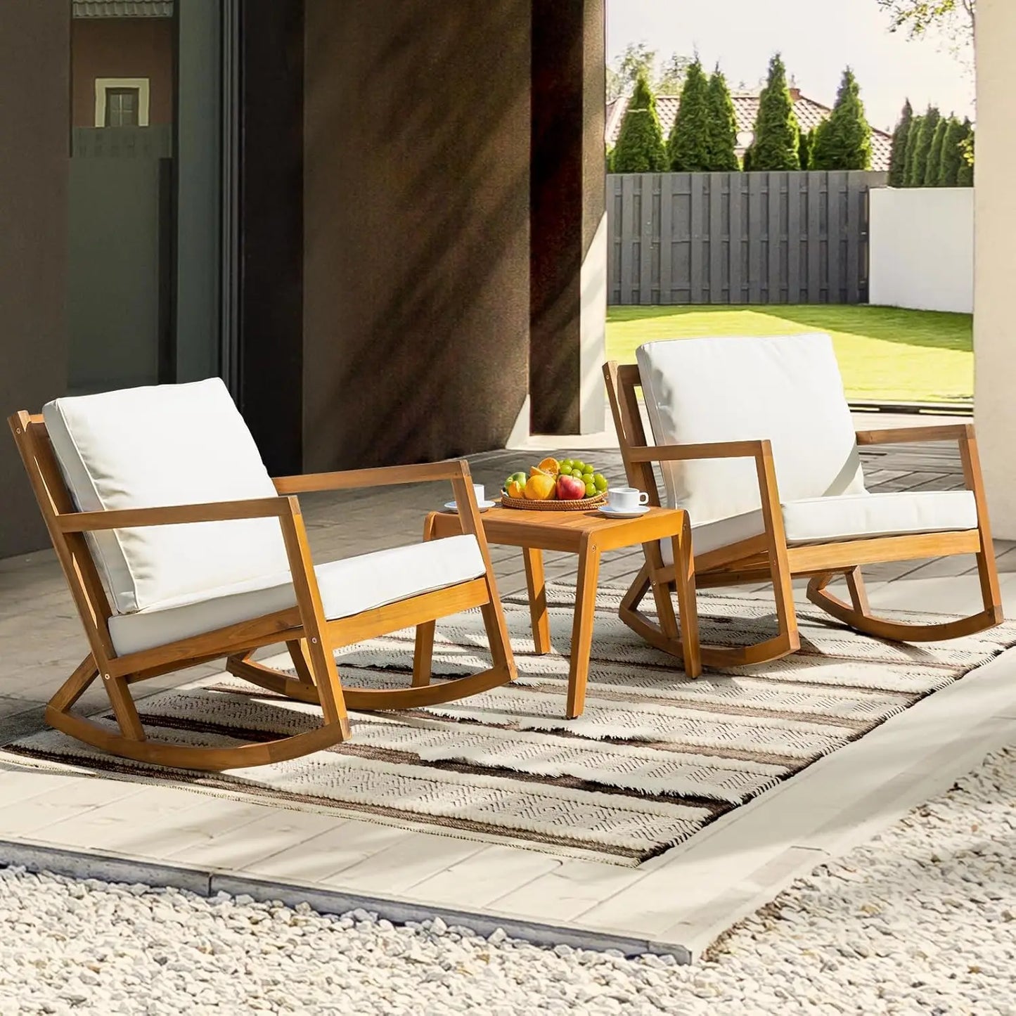Rocking Chairs - Heavy Duty 400lbs Capacity,  Wood, 3 Piece Set