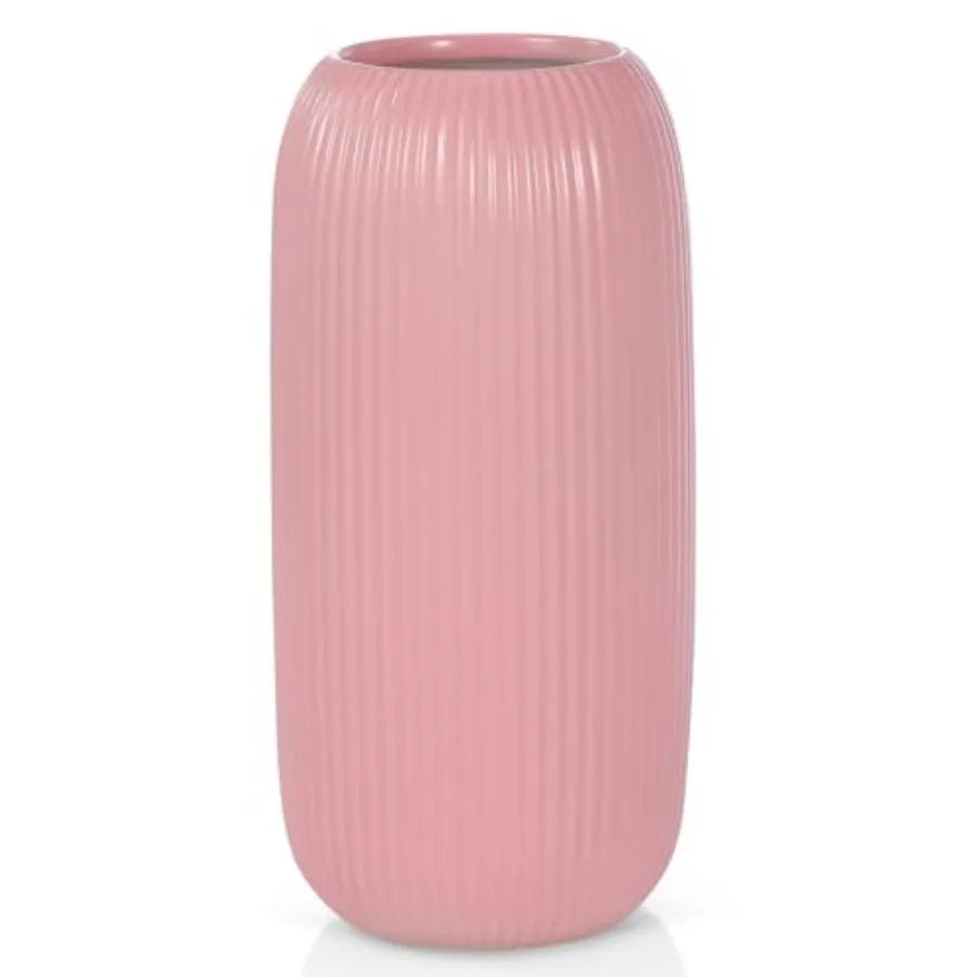 Modern Small Ribbed Ceramic Vase – Textured Decorative Flower Vase for Home Décor & Coffee Table Styling
