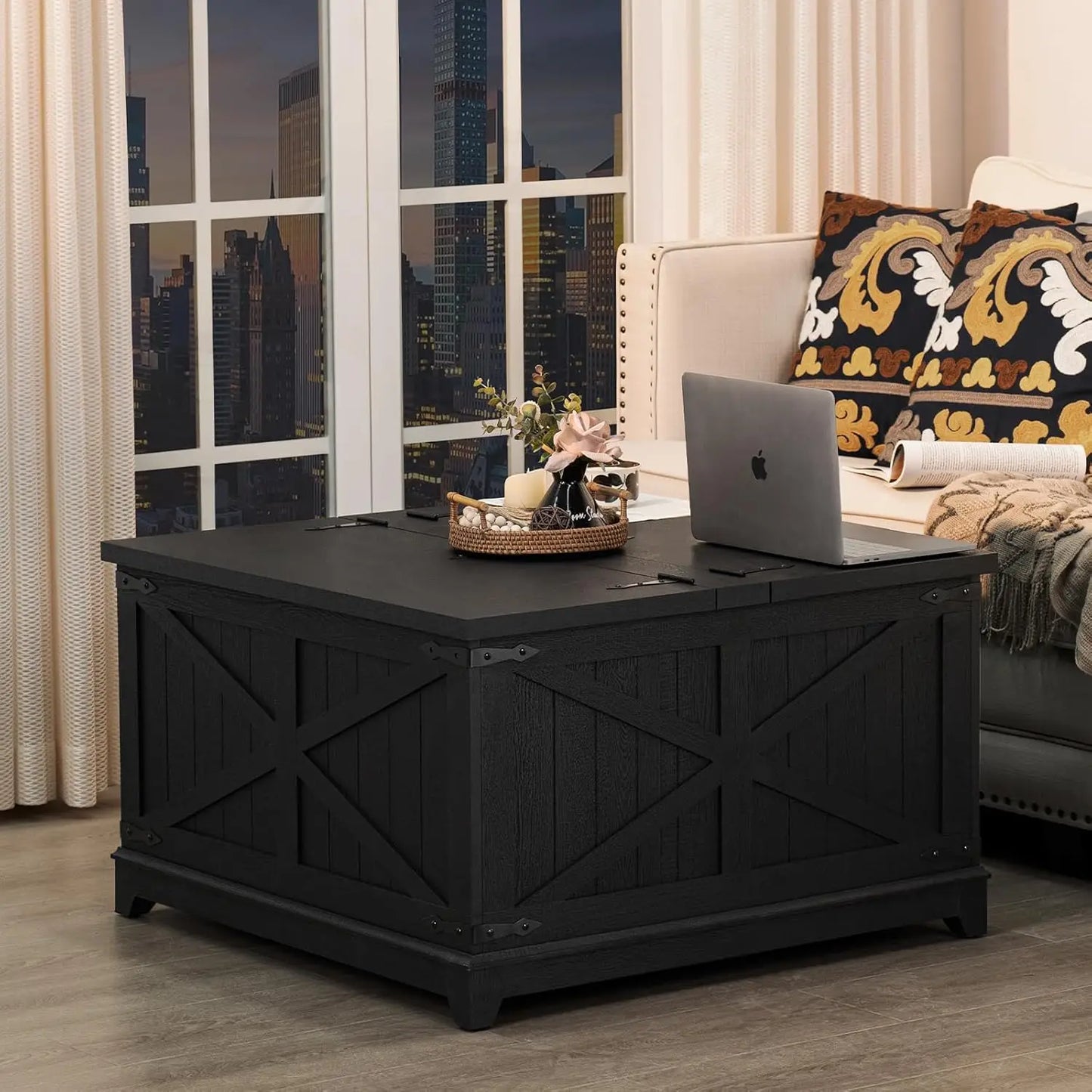 Farmhouse Square Coffee Table with Hidden Storage