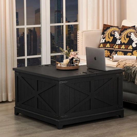 Farmhouse Square Coffee Table with Hidden Storage