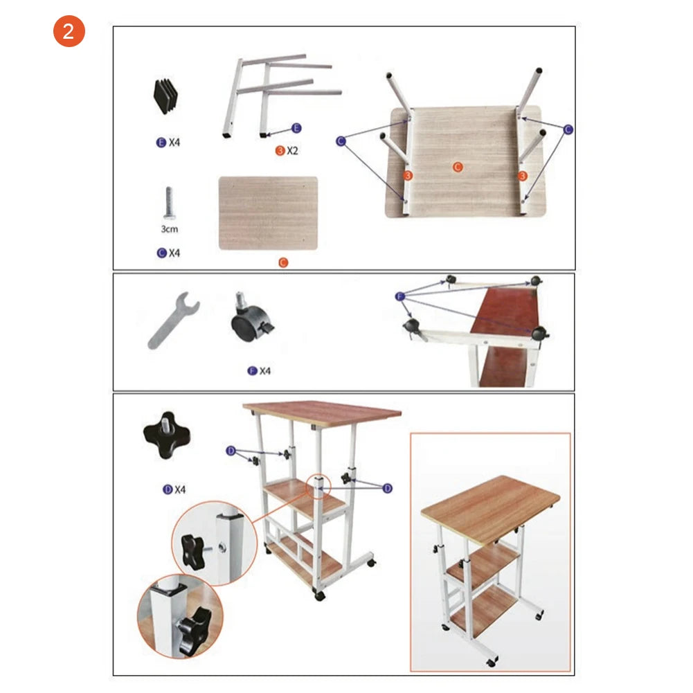 Height Adjustable Bedside Table, Home Desk with Wheels