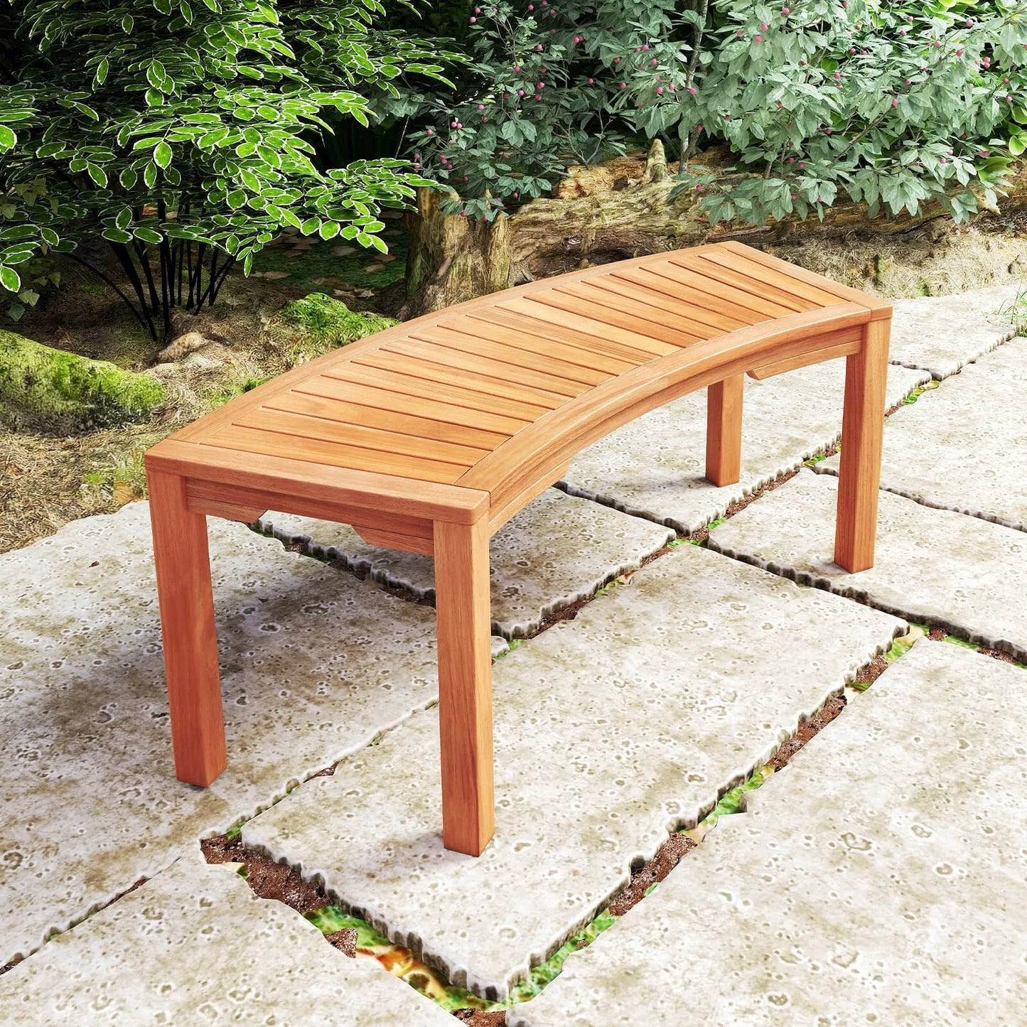 Outdoor Curved Bench w/Slatted Seat 2-Person Seating