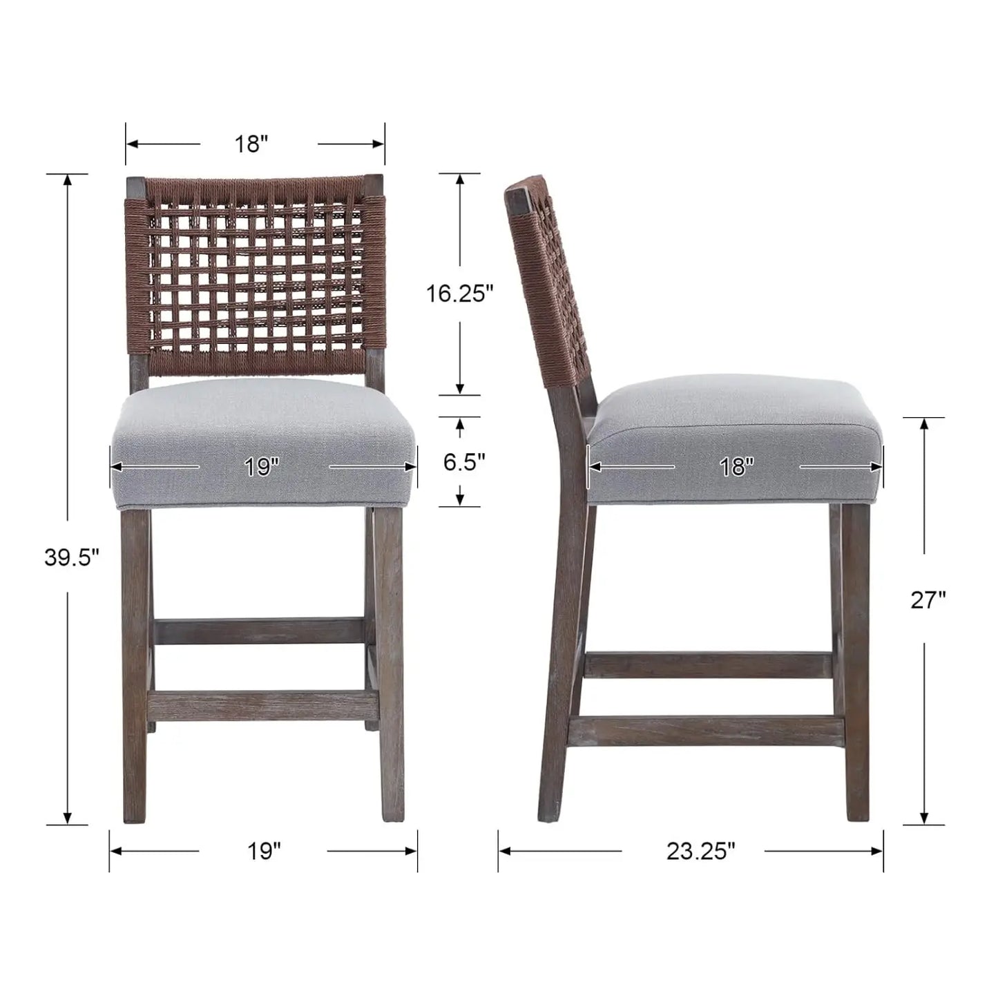 27" Counter Height Bar Stools, Set of 2 – Modern Upholstered Kitchen Island Chairs