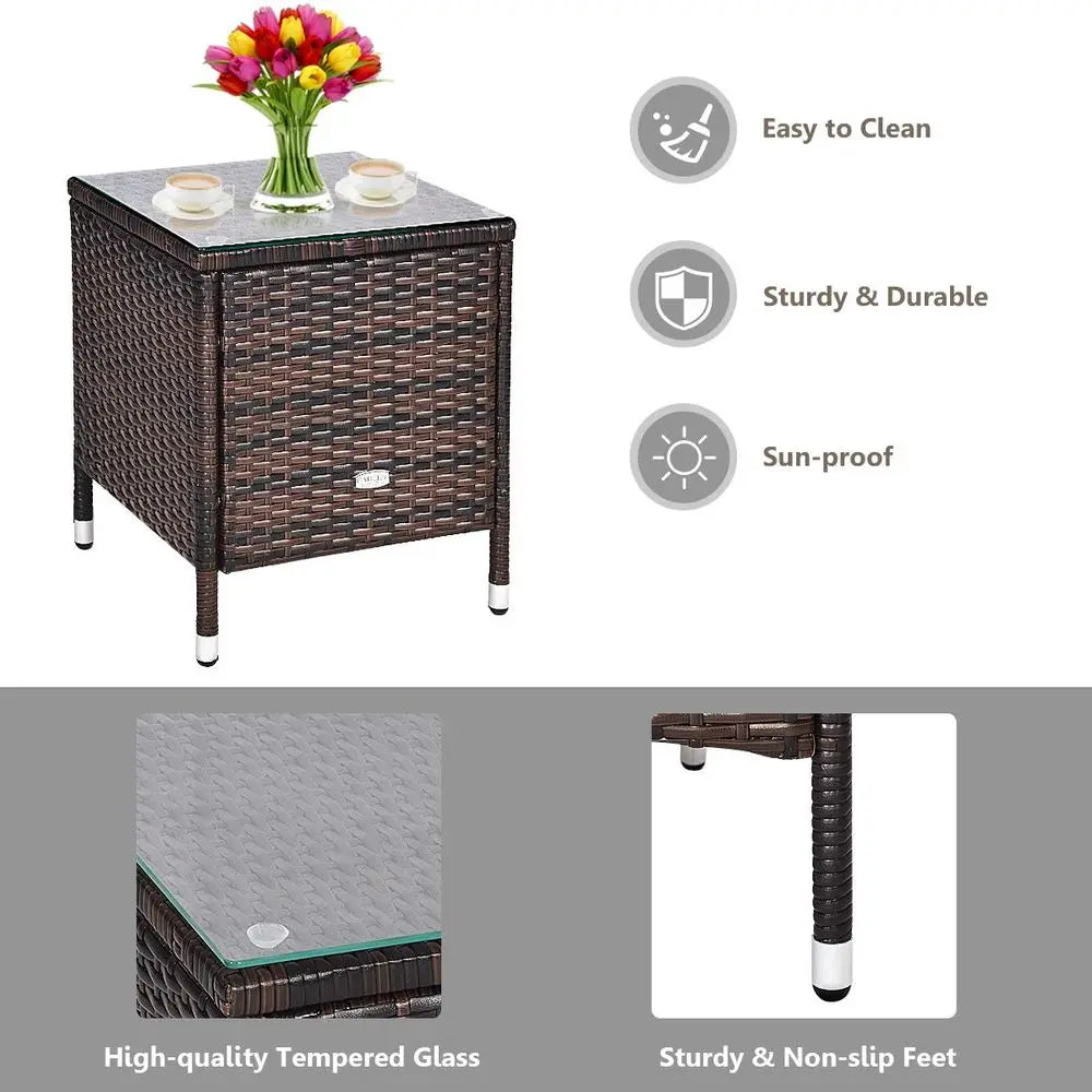 3‑Piece Rattan Patio Furniture Set – Two Wicker Chairs & Tempered Glass Coffee Table