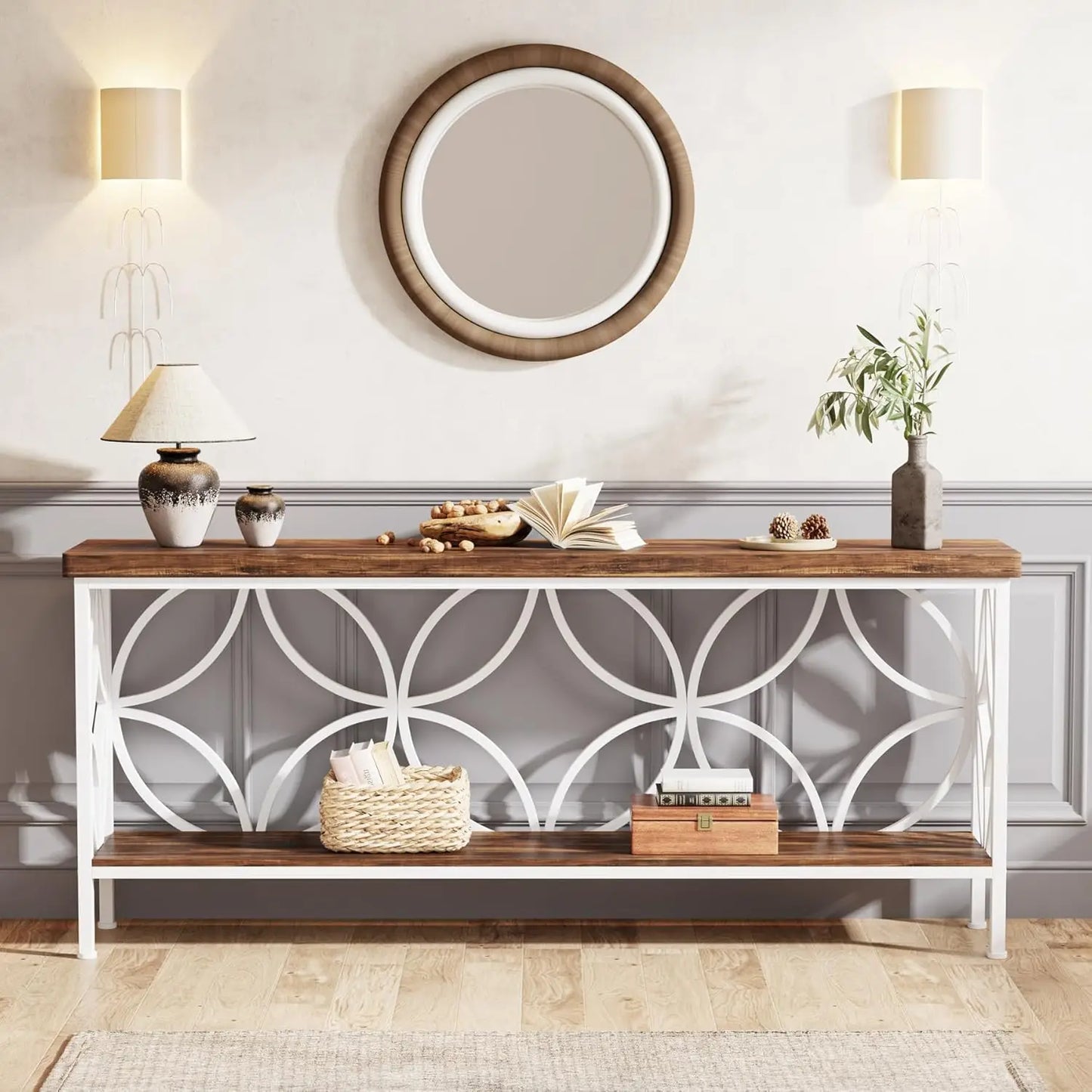 71-Inch Narrow Sofa Table, Long Sofa Table Behind Couch, Entry Console Table with Storage for Entryway, Living Room