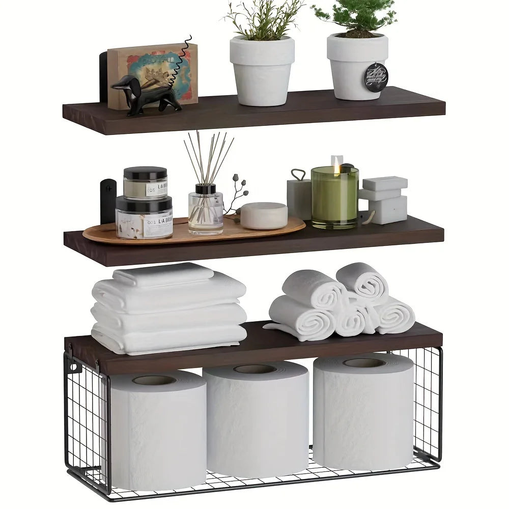 Wall Mounted Floating Shelves 3 Wood Shelves