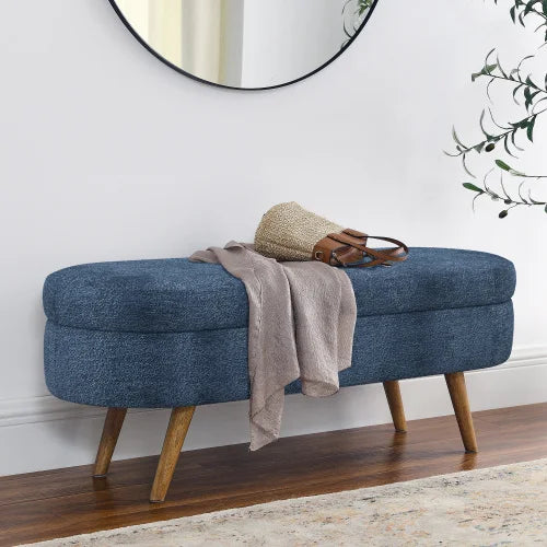 44" Storage Ottoman Bench, 300Lb. Capacity, Upholstered with Wood Legs