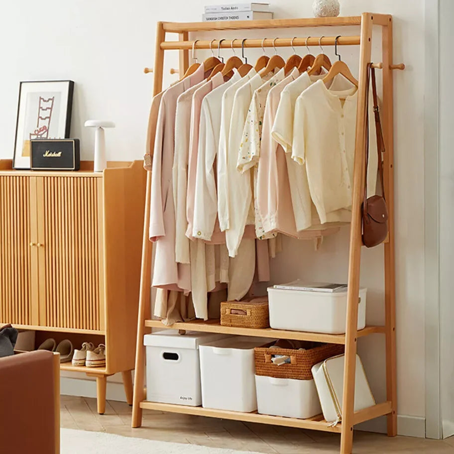 Bamboo Clothes Stand/Rack with 3 Tiers and Storage Shelves