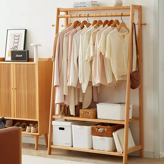 Bamboo Clothes Stand/Rack with 3 Tiers and Storage Shelves
