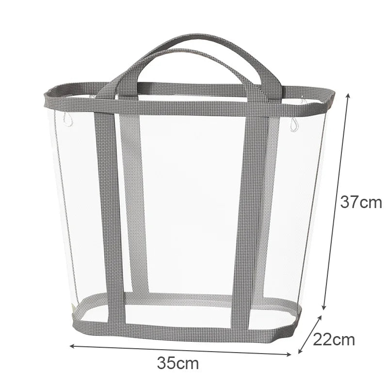 Nylon Mesh Laundry Basket with Handle Breathable Folding Portable Dirty Clothes Organizer Bags Large Capacity Toys Storage Bag