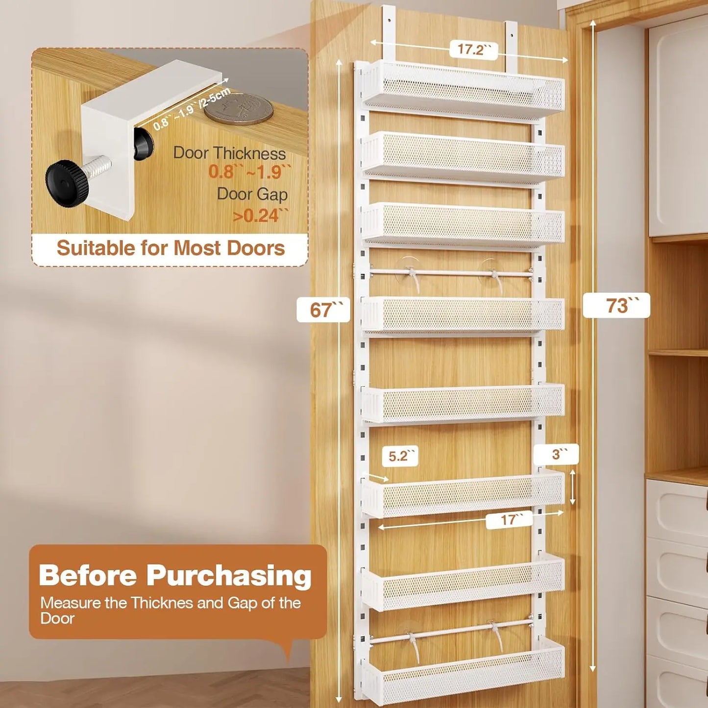 8-Tier Metal Door Organizer, Adjustable Storage Rack