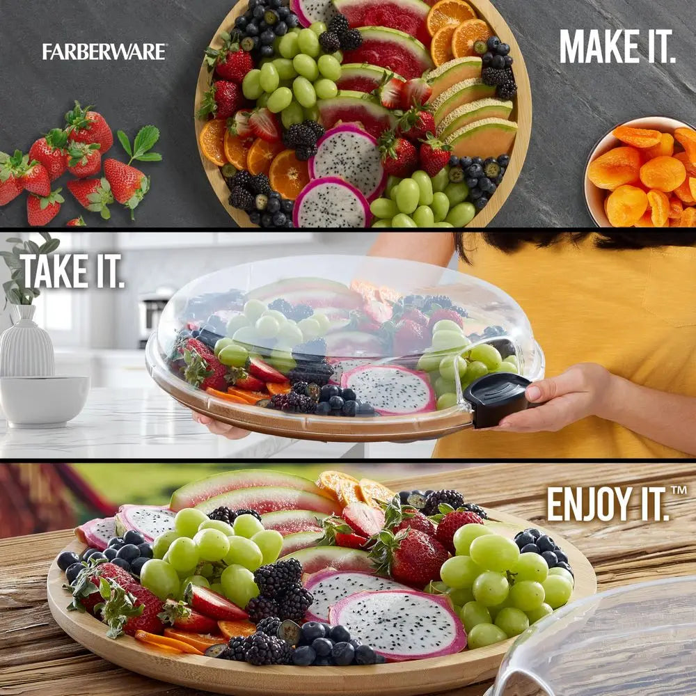 Bamboo Build-a-Board Cutting Board with Single Compartment and Clear Locking Lid for Charcuterie, Snacks, and More