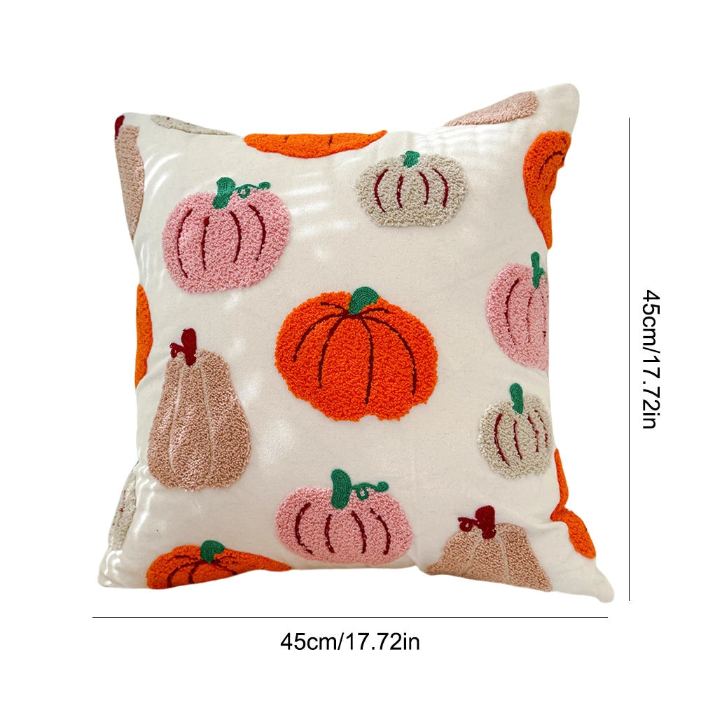 Halloween Throw Pillow Covers – 18×18" Embroidered Pumpkin Decorative Cushion Cases