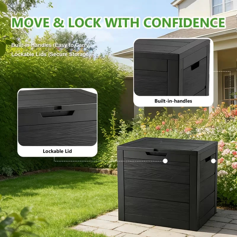 35-Gallon Outdoor Storage Box Waterproof UV-Resistant Lockable for Garden Tools Furniture Toys - Indoor/Outdoor Organizer