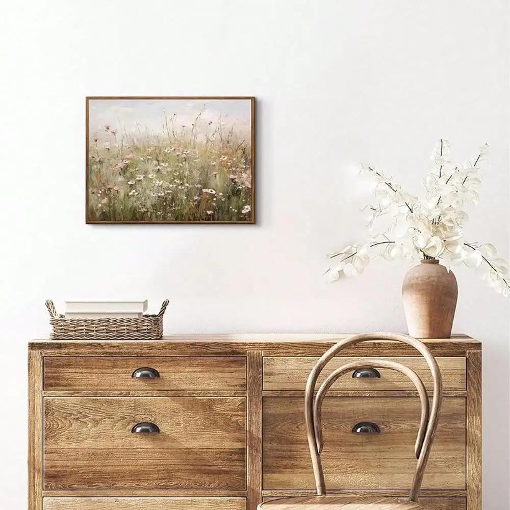 Framed Vintage Wildflower Wall Art Retro Botanical Floral Prints Country Field Landscape