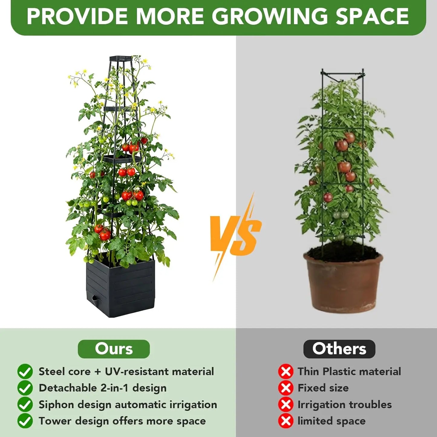 57" Self‑Watering Raised Garden Bed Set (2‑Pack) – Planter Boxes with Trellis for Tomatoes, Vines & Flowers