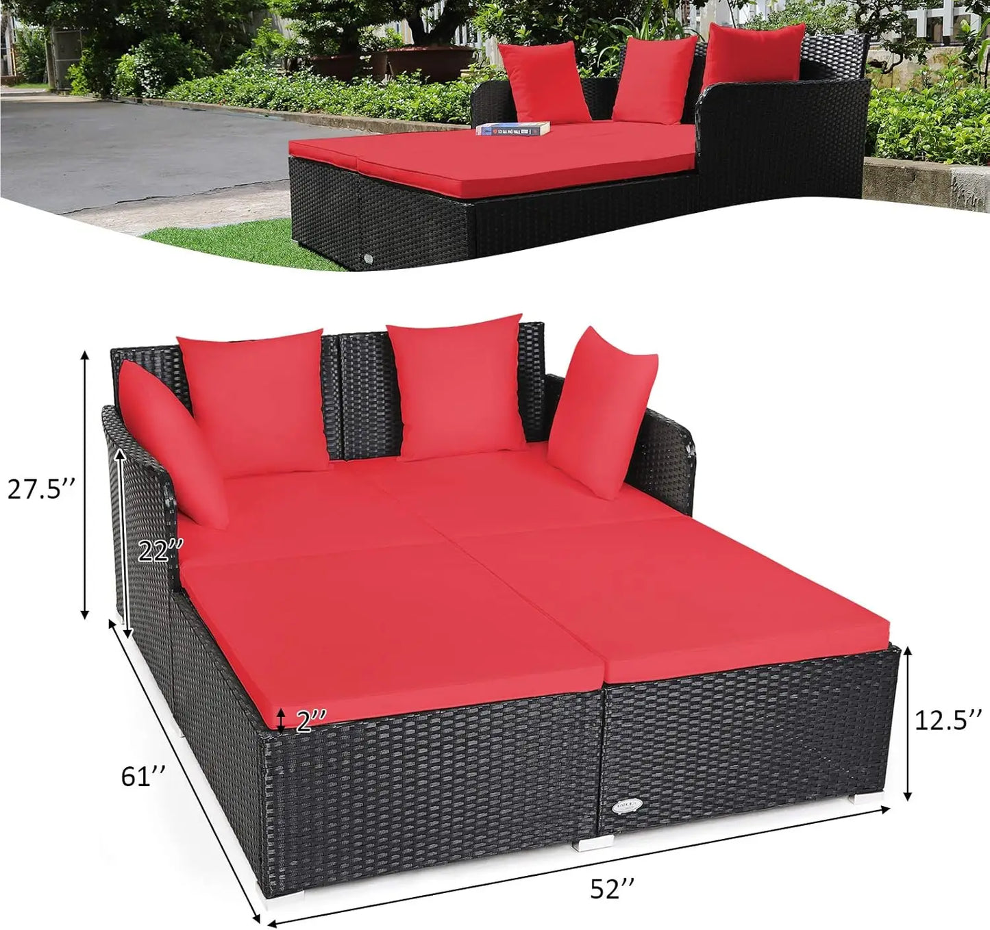 Outdoor Rattan Wicker Sunbed with Cushion