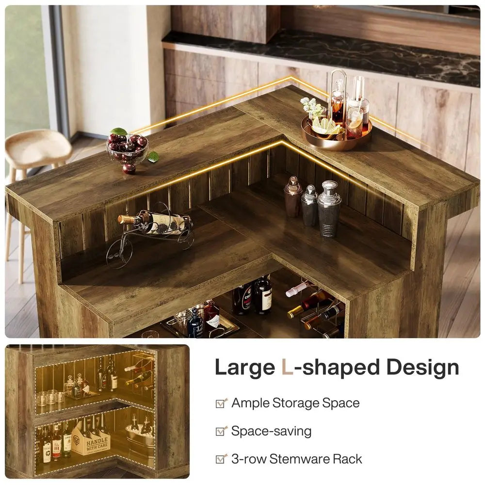 Home Bar Unit, 4Tier with Storage Shelves and Wine Glasses Holder