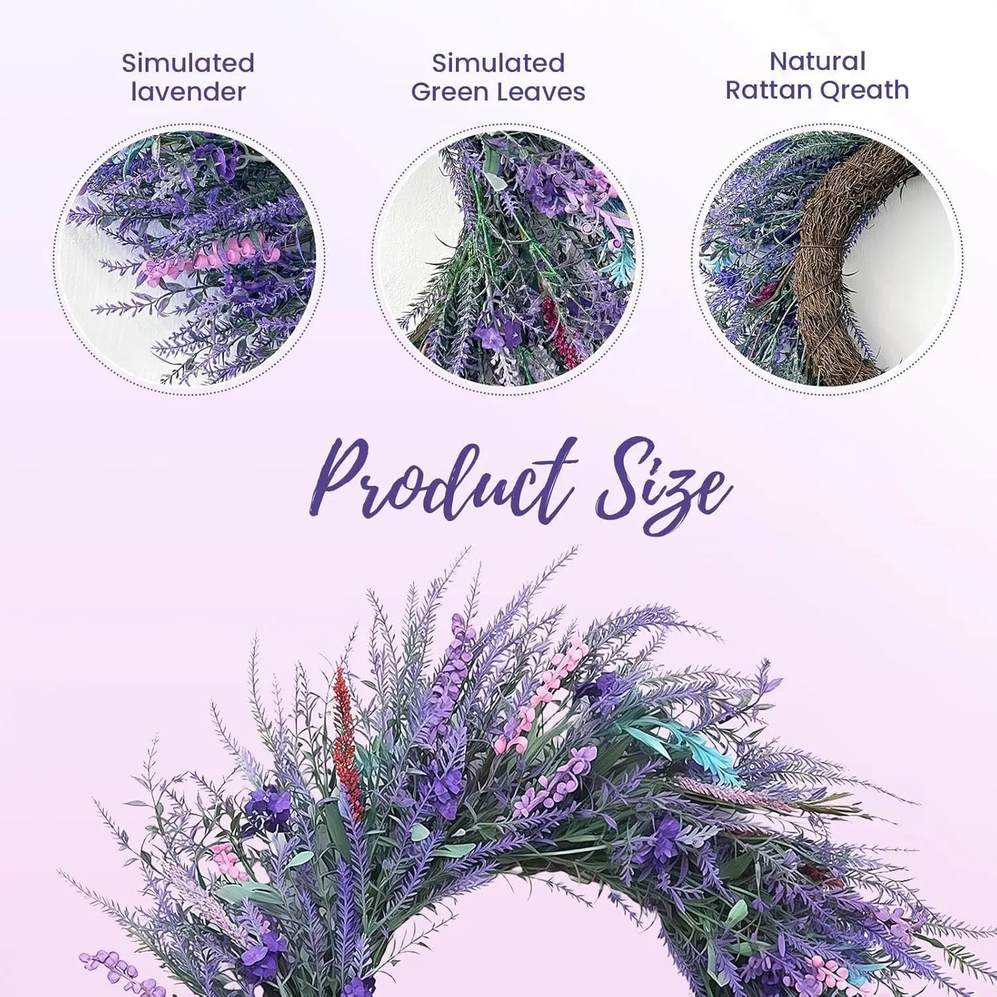 22" Lavender Front Door Wreath – Large Artificial Floral Wreath with Hook for Spring & Summer