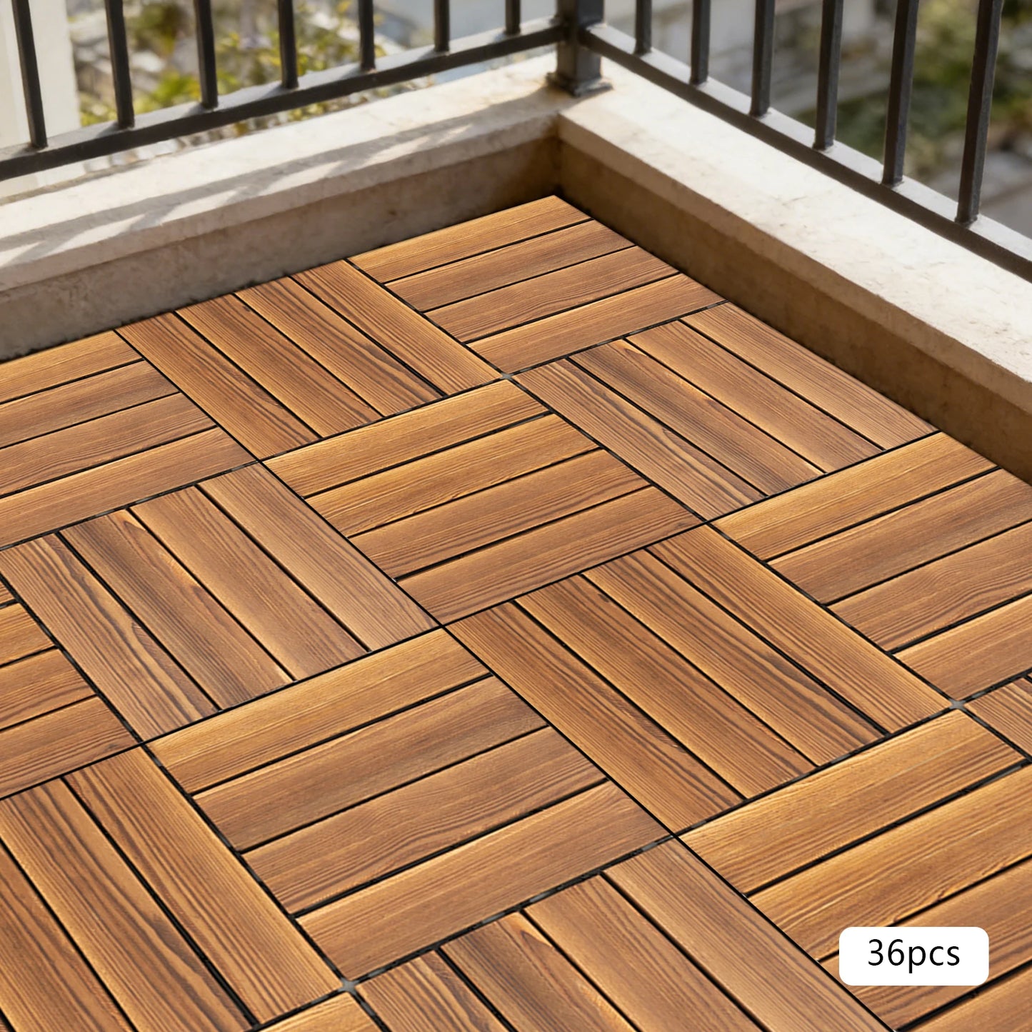 36‑Pack 12" x 12" Hardwood Interlocking Patio Deck Tiles – Natural Wood Outdoor Flooring for Patios, Balconies & Walkways