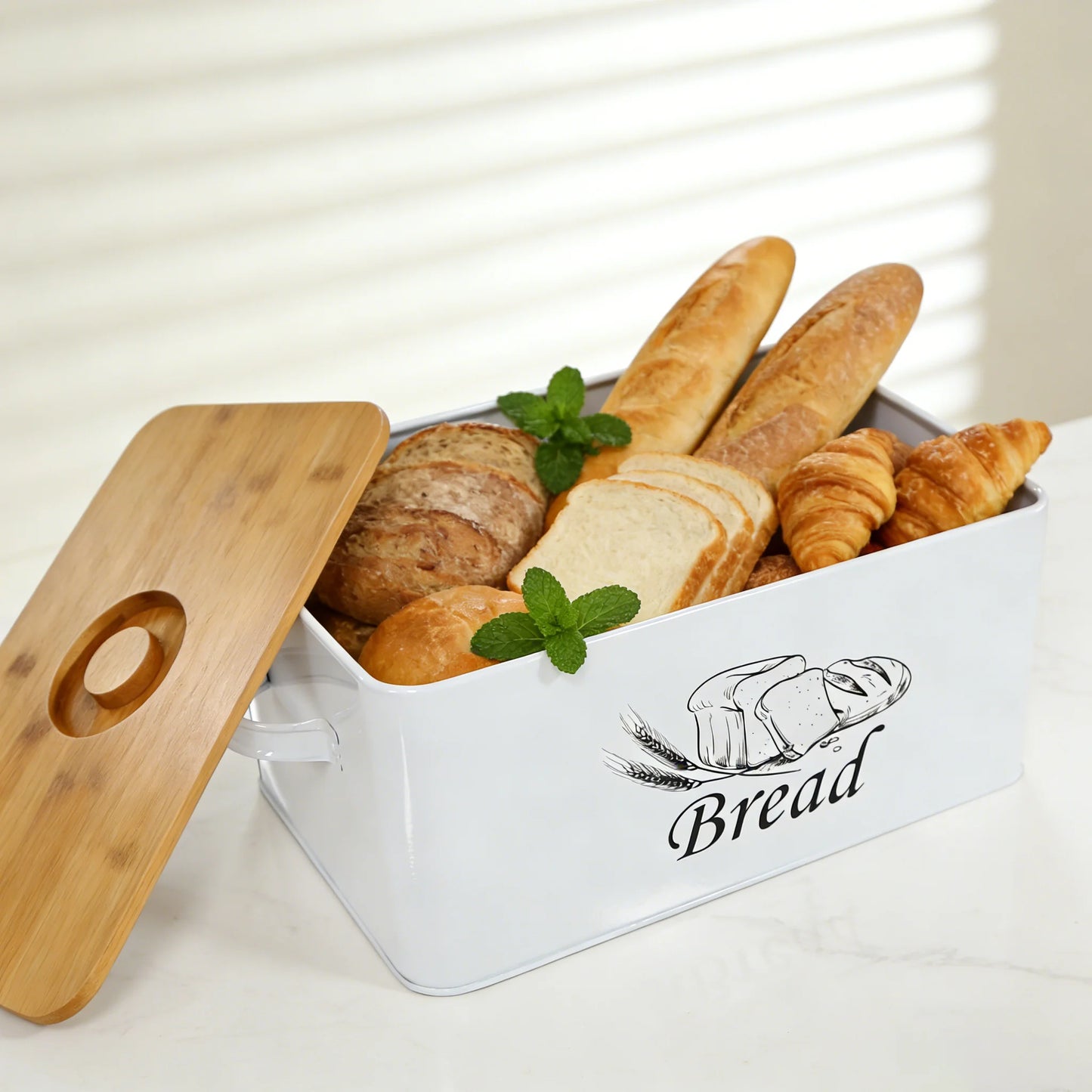 Bread Container with Bamboo Lid with Handle