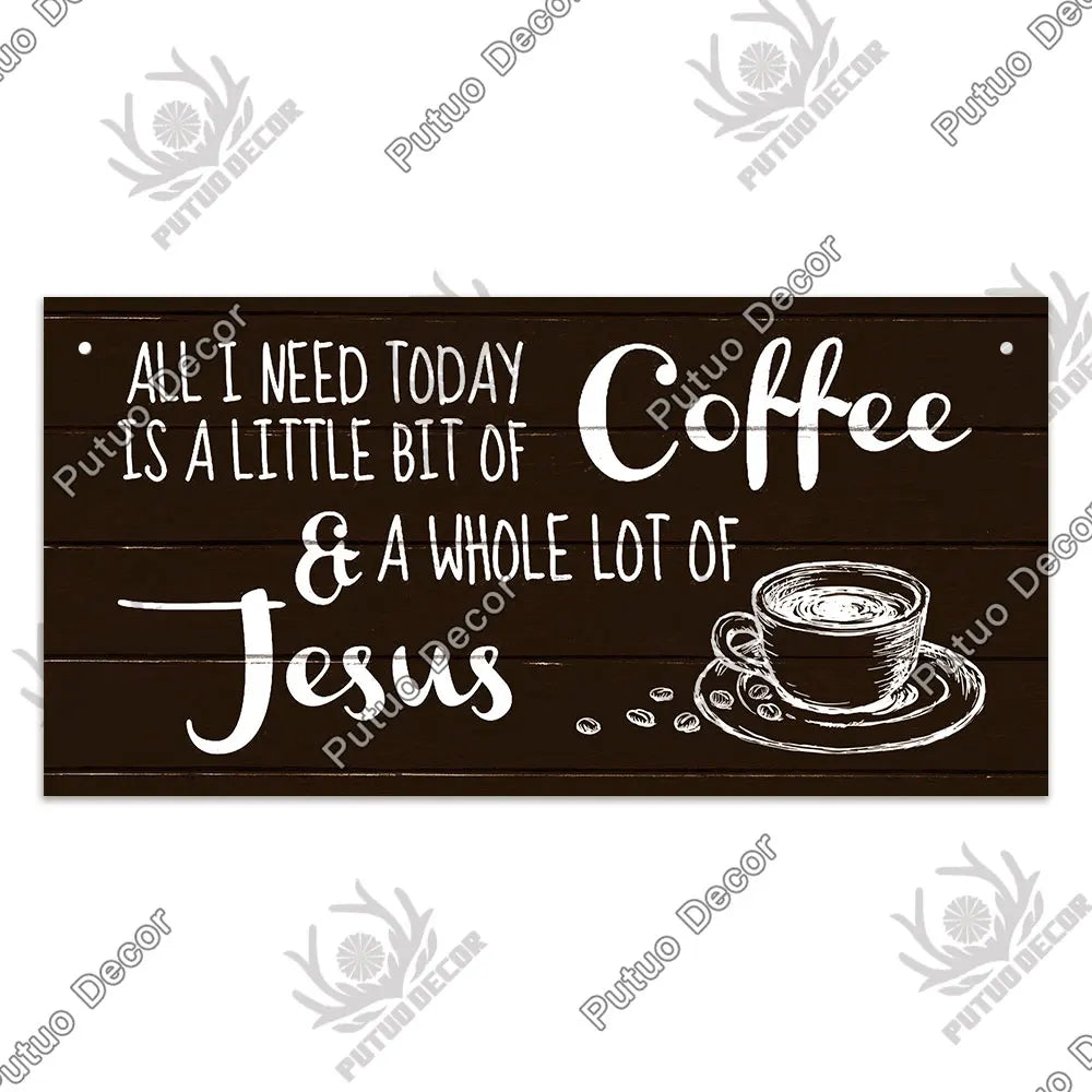 Decor Coffee Wooden Signs - Plaque Wood Plate Rustic Hanging for Cafe, Bar, or Kitchen