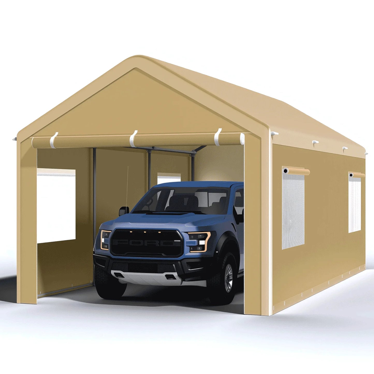 Carport 10x20 Ft, Heavy Duty Car Canopy with Reinforced Ground Bar, Portable Garage with Roll-up Windows and Removable Sidewalls