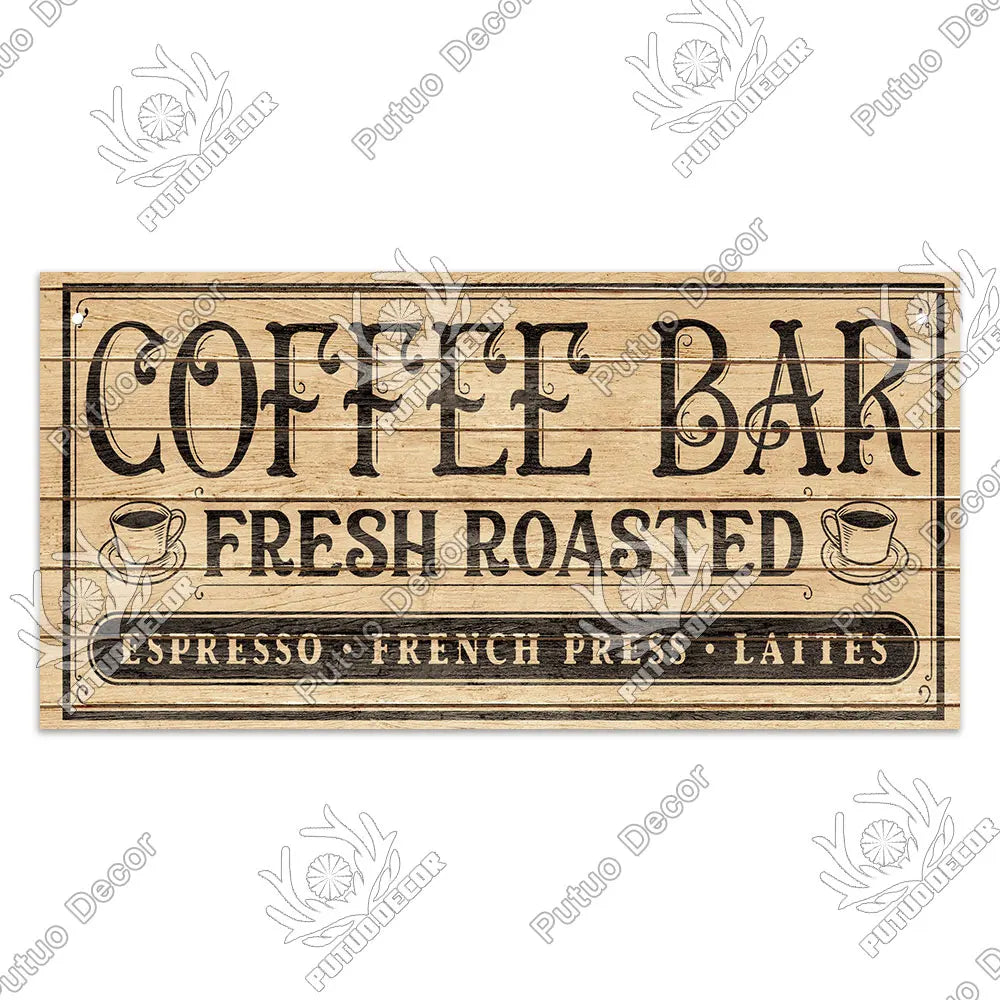 Decor Coffee Wooden Signs - Plaque Wood Plate Rustic Hanging for Cafe, Bar, or Kitchen