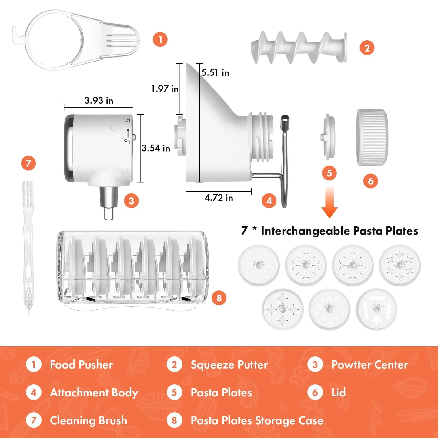 Pasta Press Attachment for KitchenAid Stand Mixers 7 Interchangeable Plates Pasta Extruder Accessories