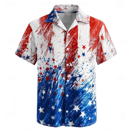 Men's US Flag 250th Anniversary America Button Up Shirt, Short Sleeve, Vintage