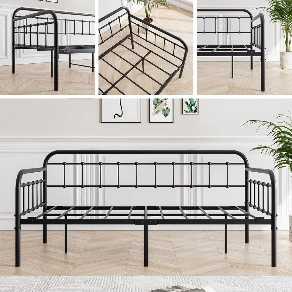 Metal Daybed Twin Size with Steel Slats (Black)