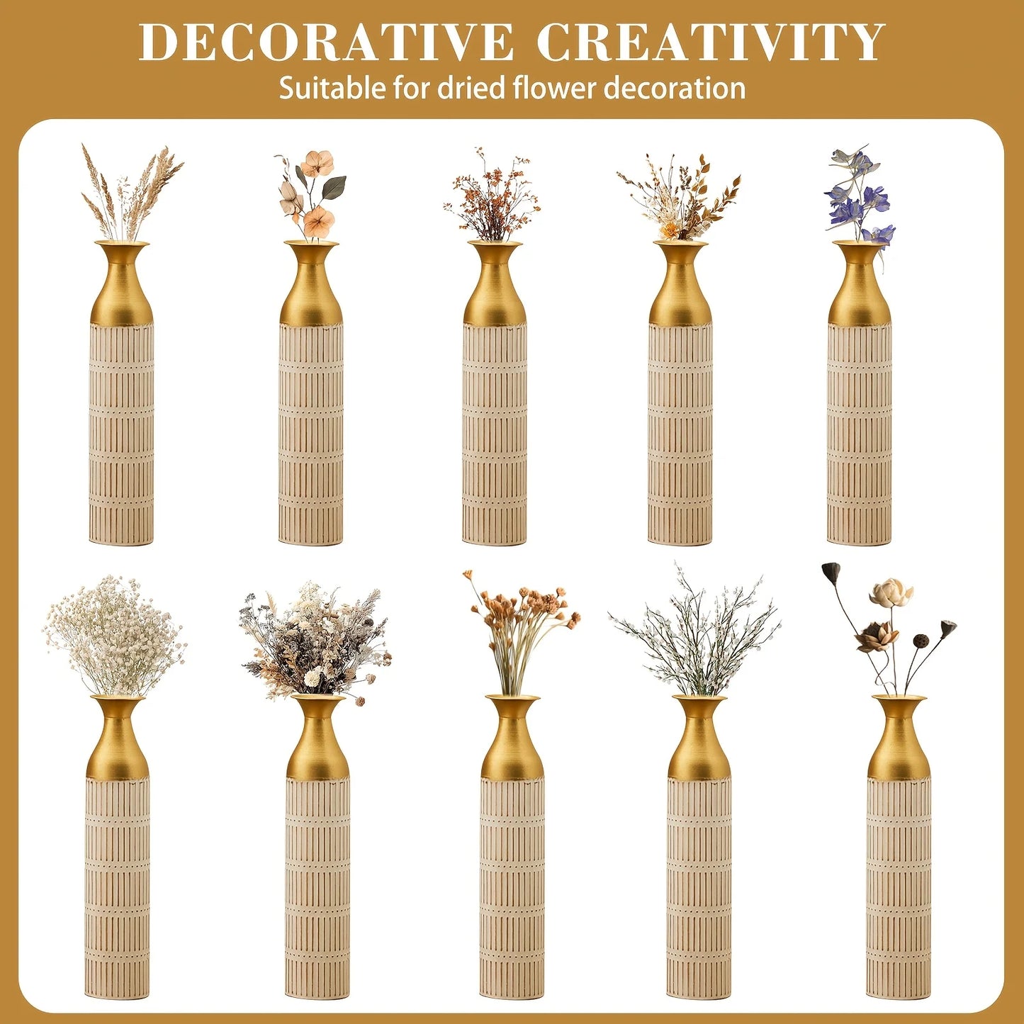 Modern Metal Floor Vases in Gold & White (Set of 3)