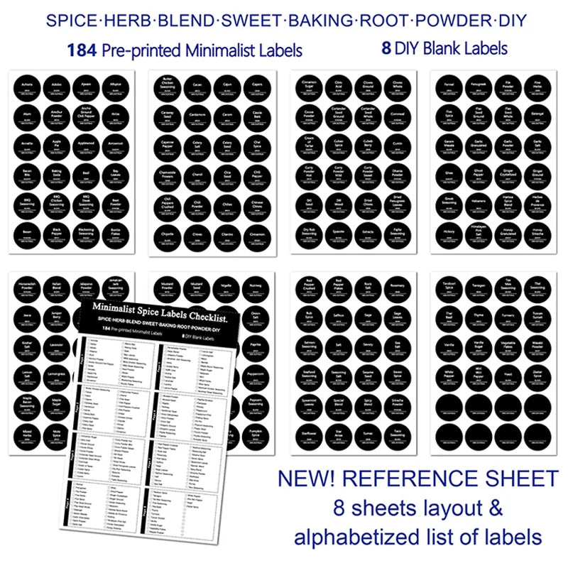 275-PCS Spice Jar Storage Labels - Self-Adhesive, Waterproof, Preprinted, Transparent, Black Letter Stickers for Kitchen Spice Jars