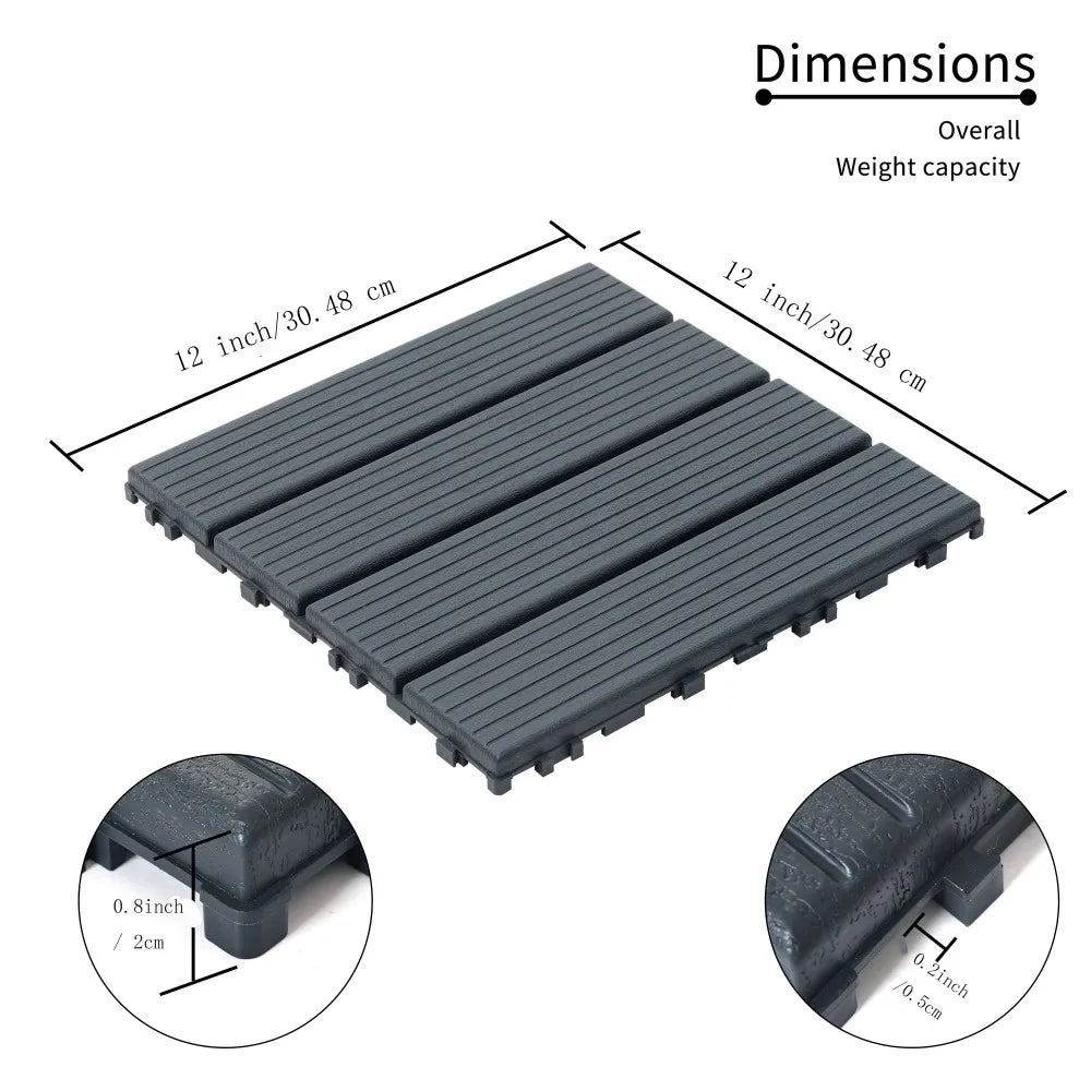 44 Pack 12x12 inch Square Waterproof Outdoor Deck Tiles - Interlocking, All-Weather, Slip-Resistant