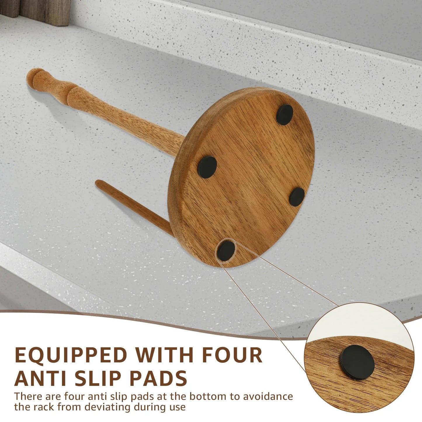 Vertical Wooden Paper Towel Holder – Countertop Roll Organizer with Anti-Skid Base for Kitchen Storage