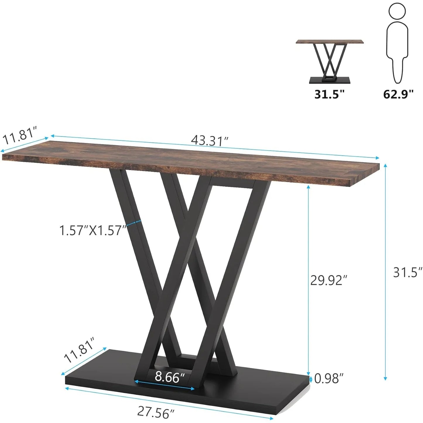 43" Modern Console Table – Slim Entryway Table with Open Storage Shelf