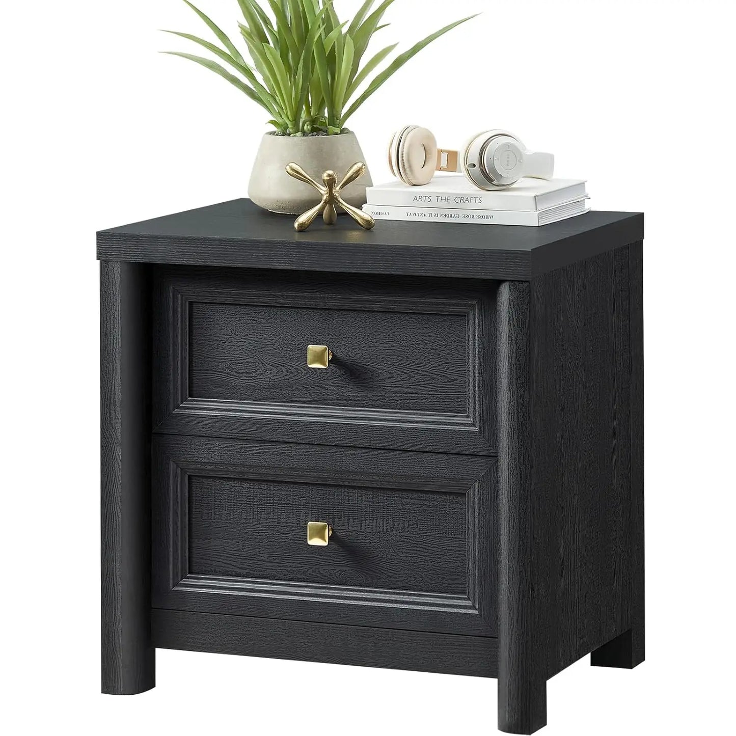 Bedroom Nightstand – Modern 2‑Drawer Side Table with Metal Hardware