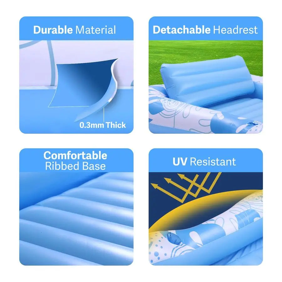 2‑Person Tanning Pool Lounger Float – Extra‑Large Floating Lounge Chair with Cup Holders, 2‑in‑1 Sunbathing Raft