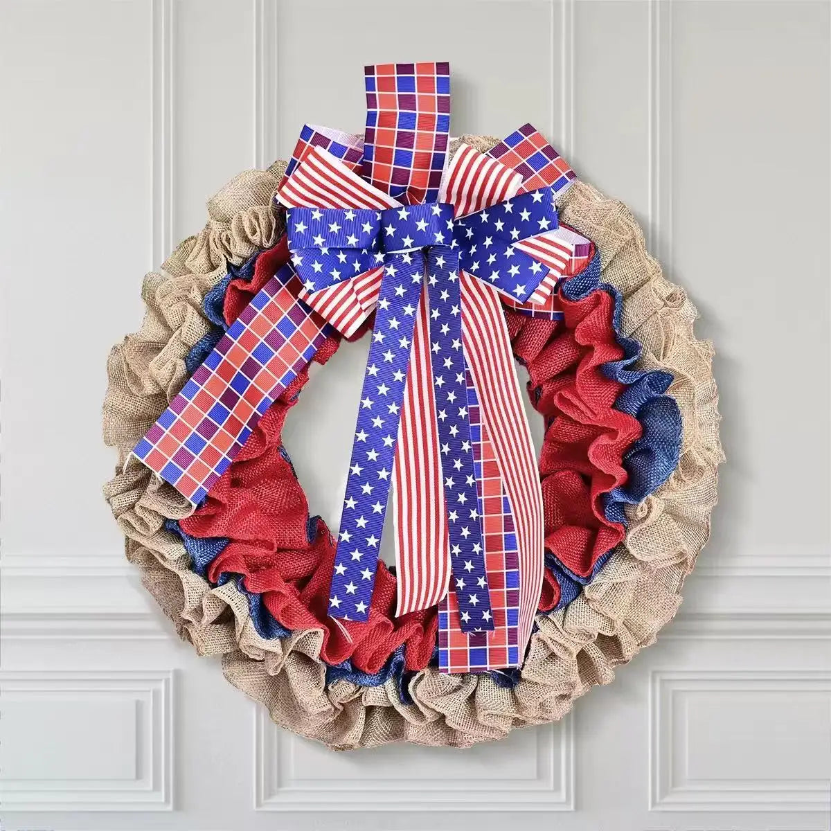 Handmade Patriotic Wreath – Red, White & Blue Independence Day Front Door Decoration
