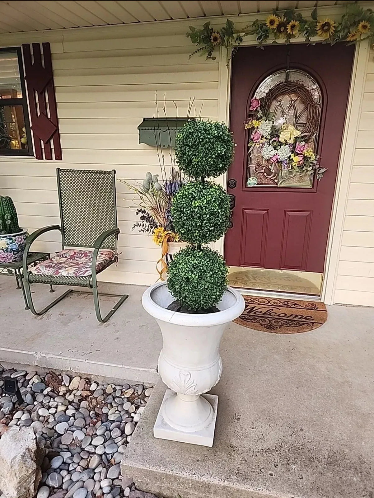 3' Artificial Boxwood Triple‑Ball Topiary – Indoor/Outdoor Faux Tree in Pot